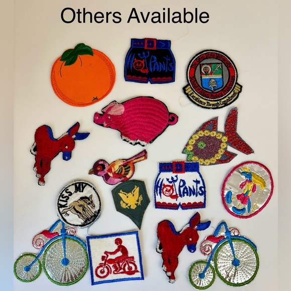 3 VTG 60-70s Sew On Shiny Embroidered Patches Old Bicycle Penny-Farthing & Witch - Picture 8 of 8